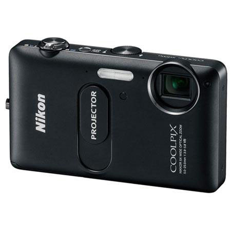 Nikon Coolpix S1200pj Digital Camera Kit, 8GB, Black