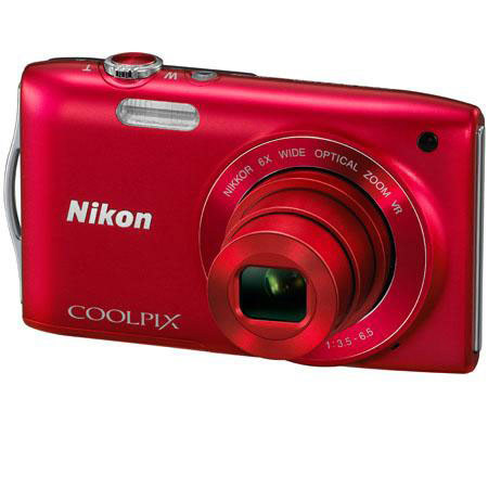 Nikon Coolpix S3300 Digital Camera, Red - Refurbished by Nikon 