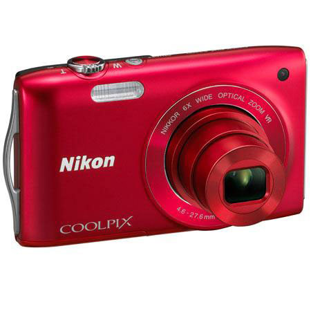 Nikon Coolpix S3300 Digital Camera, Red - Refurbished by Nikon 