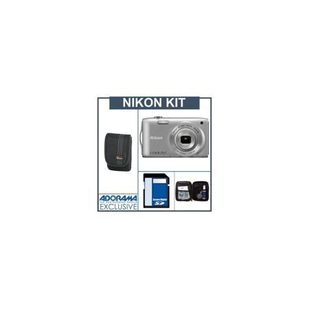 Nikon Coolpix S3300 Digital Camera - Silver Bundle