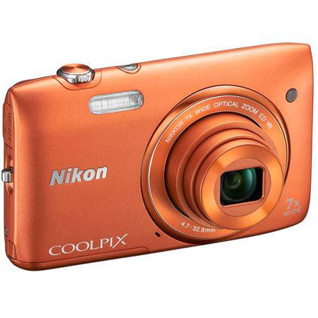 Nikon Coolpix S3500 Camera, Orange - Bundle w/Accessory Package A (See Details)