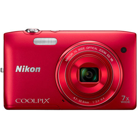 Nikon Coolpix S3500 Digital Camera, Red