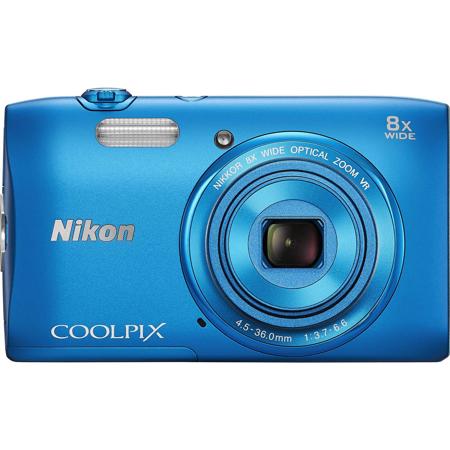 Nikon Coolpix S3600 Digital Camera, 20.1MP, 8x Optical Zoom, Blue