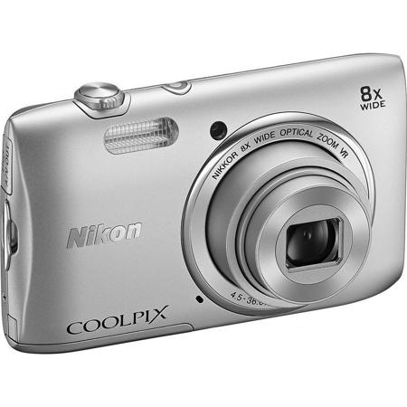 Nikon Coolpix S3600 Digital Camera, 20.1MP, 8x Optical Zoom, Silver