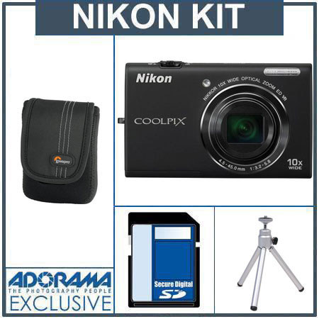 Nikon Coolpix S6200 Digital Camera Kit, 4GB, Black