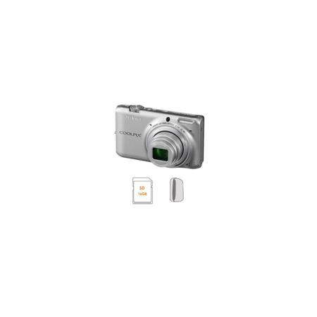 Nikon Coolpix S6500 Camera, Silver, Bundle with 16GB SDHC Memory Card, Case