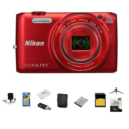Nikon Coolpix S6800 Digital Camera, Red With Advanced Bundle - Adorama