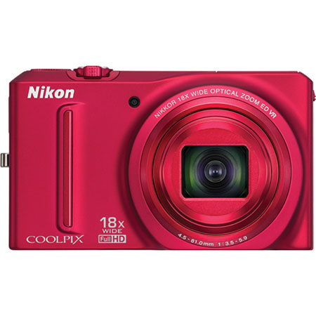 Nikon Coolpix S9100 Digital Camera, Red