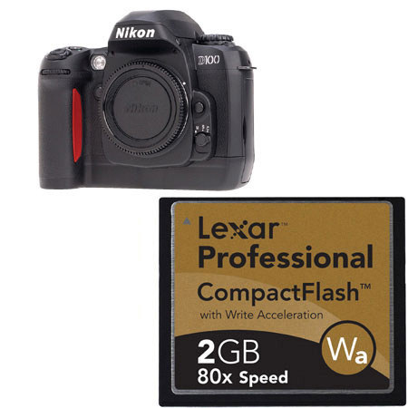 Disc. D100 Digital SLR Camera, 6.1MP, U.S.A. Limited Warranty with Lexar Professional 2G Compact Flash Memory Card.