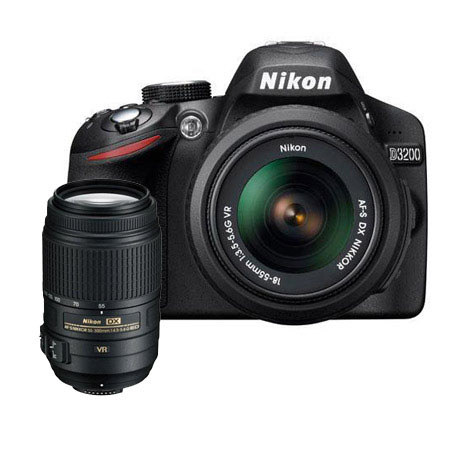 Nikon D3200 Camera with 18-55mm Lens, Black, Bundle with 55-300mm & MORE