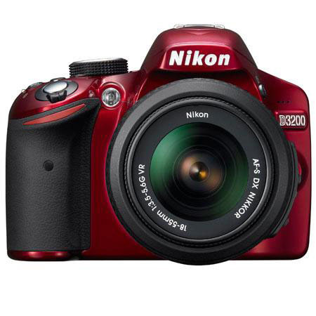 Nikon D3200 DSLR w/18-55mm VR Lens & 55-300mm NIKKOR Lenses plus Pro Bundle-Red