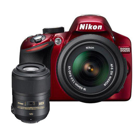 Nikon D3200 Camera with 18-55mm Red, Bundle with 85mm Lens & Camera Bag