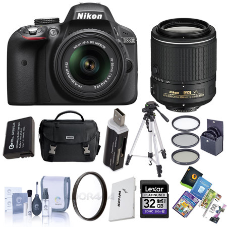 Nikon D3300 DSLR with 18-55mm & 55-200mm DX VR II Zoom Lenses w/Premium Bundle