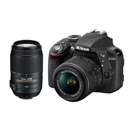 Nikon D3300 DSLR Camera w/18-55mm VR II Lens Black W/Nikon 55-300mm Lens Refurb