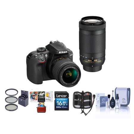 Nikon D3400 DSLR with 18-55mm and 70-300mm Lenses and Free Accessories, Black