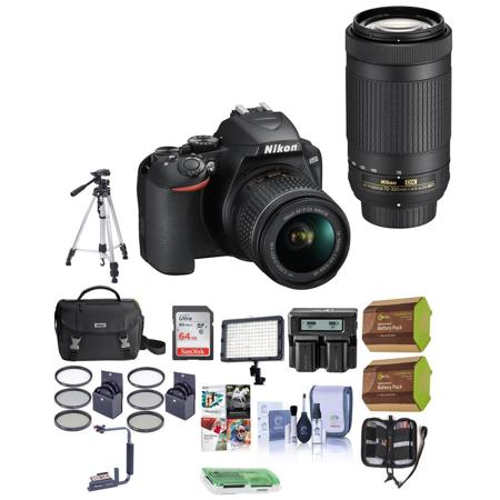 Nikon D3500 24MP DSLR Camera with NIKKOR 18-55mm and 70-300mm Lens W/Pro Acc Kit