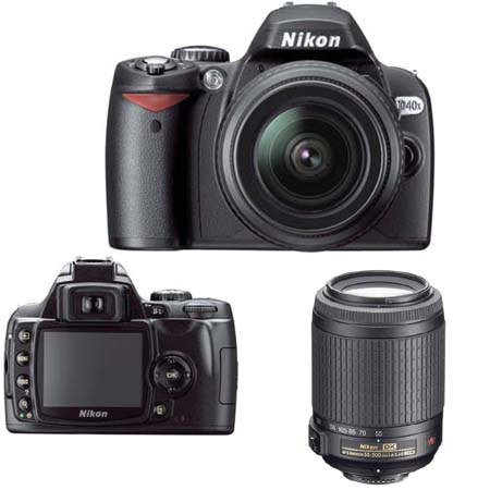 Nikon D40X 10.2 Megapixel Digital SLR Camera Two Lens Kit, with 18-135mm f/3.5-5.6G ED II AF-S DX Zoom & 55mm - 200mm f/4-5.6G ED AF-S DX VR (Vibration Reduction) - USA Warranty