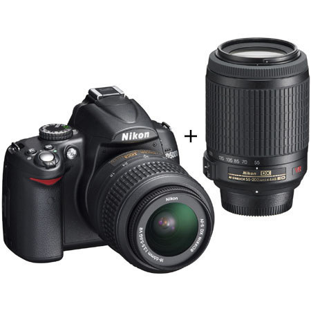 Nikon D5000 DX-Format 12.3 Megapixel Digital SLR, 2 Lens Kit with 18mm - 55mm f/3.5-5.6G AF-S DX VR Lens & 55mm - 200mm f/4-5.6G ED-IF AF-S DX VR Lens
