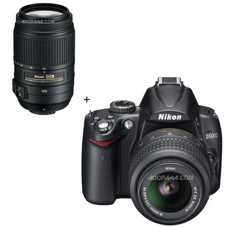 Nikon D5000 l Digital SLR Camera Kit with 18mm - 55mm f/3.5-5.6G AF-S DX (VR) Lens &amp; 55 - 300mm f/4.5-5.6G ED AF-S DX VR II (Vibration Reduction) Autofocus Zoo m Lens U.S.A. Warranty