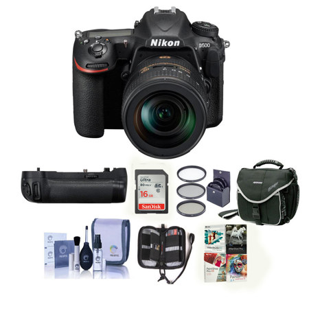 Nikon D500 DSLR with 16-80mm ED VR Lens w/MB-D17 Battery Grip and Acc Bundle