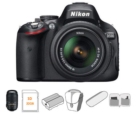 Nikon D5100 Camera w/18-55mm DX VR AF-S Lens Bundle & 55-300mm DX VR AFS II Lens