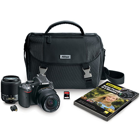 Nikon D5200 DSLR w/18-55mm & 55-200mm DX Lenses, WU-1a & Accessories - Black