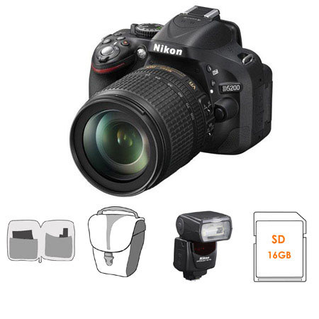 Nikon D5200 Camera w/18-105mm Lens, Black, Bundle w/SB-700 Flash & MORE