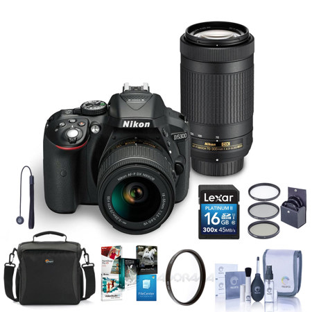 Nikon D5300 DSLR with 18-55 & 70-300mm DX VR Lenses and Free Accessories, Black