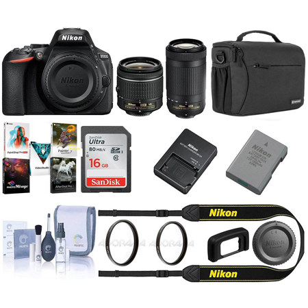 Nikon D5600 DSLR w/18-55mm f/3.5-5.6G VR 70-300/4.5-6.3G Black w/Free Acc Bundle