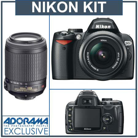 Nikon D60 10.2MP DSLR Cam2Lens Kit w/18-55mm AF-S DX VR