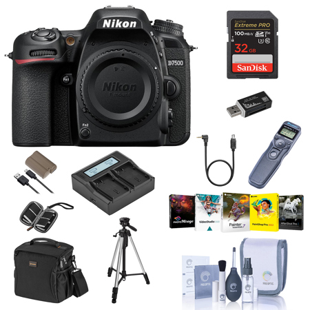 Nikon D7500 DSLR Body, Black - With Premium Accessory Bundle