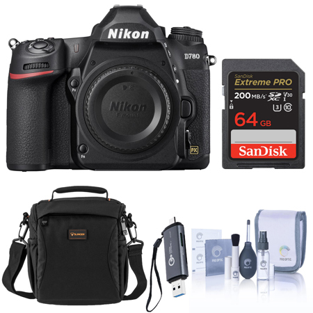 Nikon D780 FX-Format DSLR Camera, Bundle with 64GB Memory Card, Card Reader and Shoulder Bag