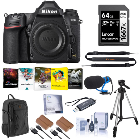 Nikon D780 FX-Format DSLR Camera, Bundle with 3-Sec Al Tripod, 2x EN-EL15c Battery, 64GB Memory Card and Backpack