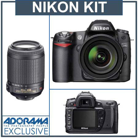 Nikon D80 Digital Digital SLR Camera Two Lens Kit, with 18-55mm f/3.5-5.6G 6G ED II AF-S DX & 55mm - 200mm f/4-5.6G ED AF-S DX VR (Vibration Reduction) - USA Warranty