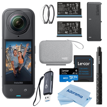 Insta360 X5 8K 360 Action Camera Essentials Bundle, w/64GB Card,Card Reader