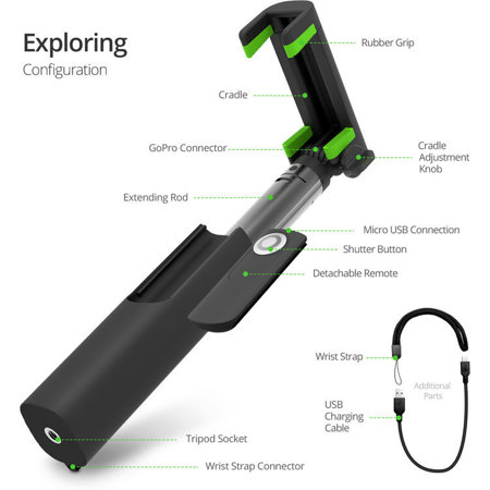 iOttie MiGo Mini Selfie Stick with Removable Remote - Black