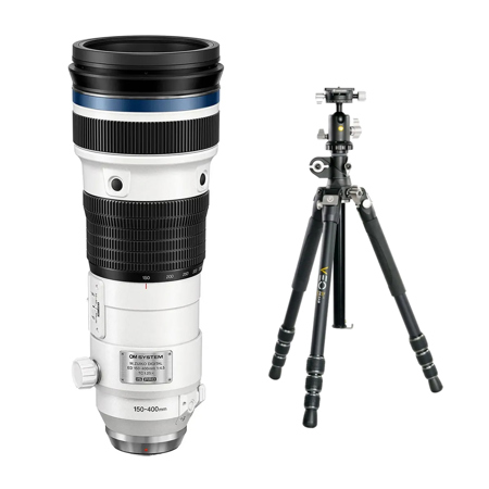 OM SYSTEM M.Zuiko Digital ED 150-400mm f/4.5 TC1.25x IS PRO Lens, Bundle with VEO 3T+ 264AB 4-Section Aluminum Travel Tripod and BH-160S Ball Head