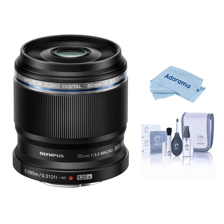 Olympus M.Zuiko Digital ED 30mm f/3.5 Macro Lens, Black, Bundle with Cleaning Kit and Microfiber Cleaning Cloth