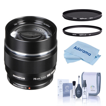 Olympus M.Zuiko Digital 75mm f/1.8 Lens, Black, with 58mm UV & CPL Filters