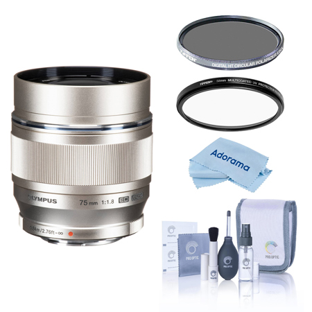 Olympus M.Zuiko Digital 75mm f/1.8 Lens for MFT, Silver, w/58mm UV & CPL Filters