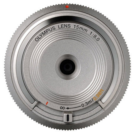 Olympus 15mm f8.0 Body Cap Wide Angle Lens, Silver, for Micro Four Thirds System