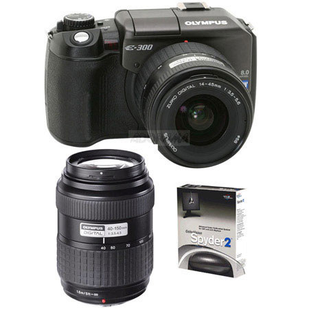 Disc. s EVOLT-300 Digital SLR Camera - 2 Lens Kit (14-45mm f/3.5-5.6 EZ & 40mm-150mm f/3.5-4.5 EZ Zoom Lenses)With Colorvision Spyder 2 Colorimeter,