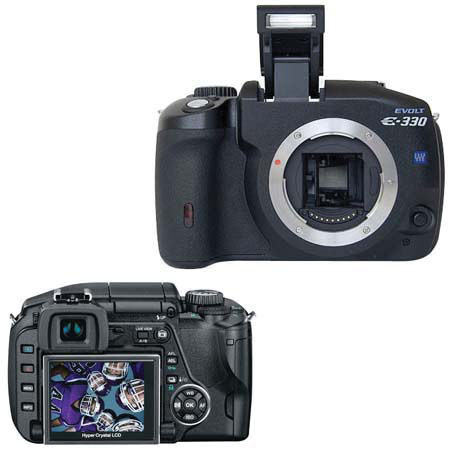 Olympus Evolt E-330 7.5 Megapixel Digital SLR Camera with 2.5" HyperCrystal LCD Screen, Zuiko Digital 14-45mm f/3.5-5.6 Zoom Lens and 2 GB Compact Flash Card