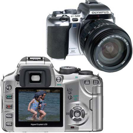 Olympus EVOLT-500 Digital SLR Silver Camera, 8 Megapixel, with 18-180mm f/3.5-6.3 EZ Digital Zoom Lens