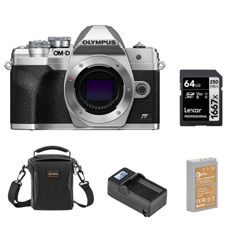 Olympus OM-D E-M10 Mark IV Camera, Silver with Accessories Kit V207130SU000  AK