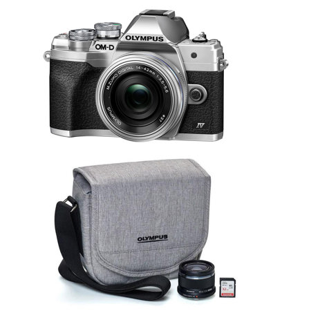 Olympus OM-D E-M10 Mark IV Camera with 14-42mm Lens, Silver with 25mm Lens Kit