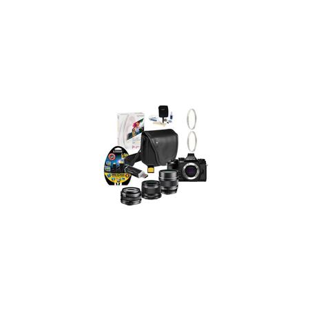 Olympus OMD E-M1 Micro 4/3ds Camera Body,Bundle w/17/25/75mm Lenses/Acc., Kit D