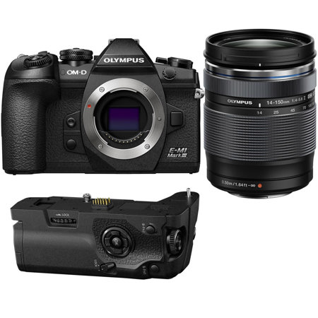 Olympus OM-D EM1 Mark III Mirrorless Camera with 14-150mm Lens, Battery Grip