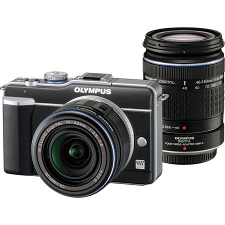Olympus PEN E-PL2 Camera with 14-42mm/40-150mm Lenses, Black
