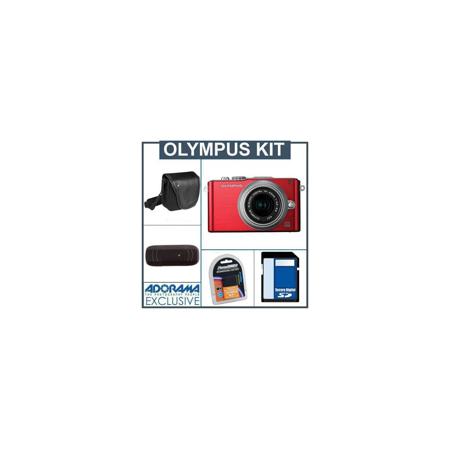 Olympus E-PL3 Digital Camera - Red - with 14-42mm Zoom Lens, Silver - Bundle